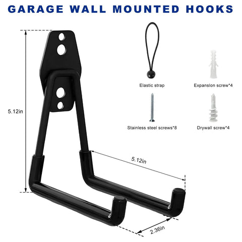 Wall Mounted Carbon Steel Garage Hooks Ev Charger Holder Anti Slip Coating Heavy Duty Storage for cables, 5.12in size.