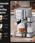 Top Shelf 20 Bar Espresso Machine With Built In Milk Frother And Three Speed Temperature Control makes creamy cappuccinos.
