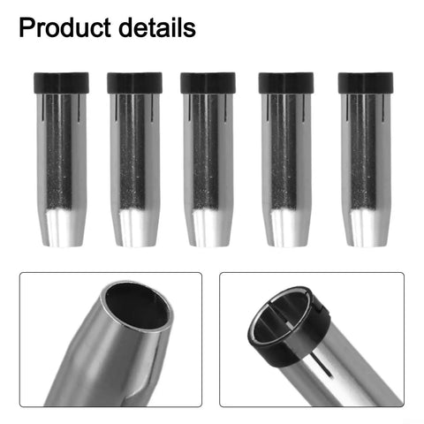 5 Pack Gas Nozzle Replacement Parts For MIG Welding Torch High Temp Resistant Conical Nozzle Silver Metal Tip