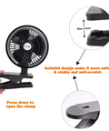 Dope Convertible 6 Inch Desk And Clip On Fan With Two Quiet Speeds For Home Office Dorm Rooms Portable Personal Desktop Fan With Clip Or Tabletop Use Six Foot AC Powered Cord Black, showing side clamp and antiskid design