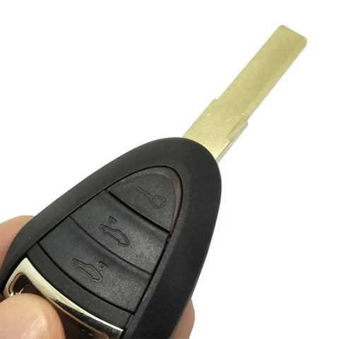 Porsche Key Fob Cover Case Replacement 3 Button Shell Fits 911 Cayman Boxster Carrera GT Remote Key Fob Easy Install No Reprogramming Needed Durable Plastic Exterior close-up view