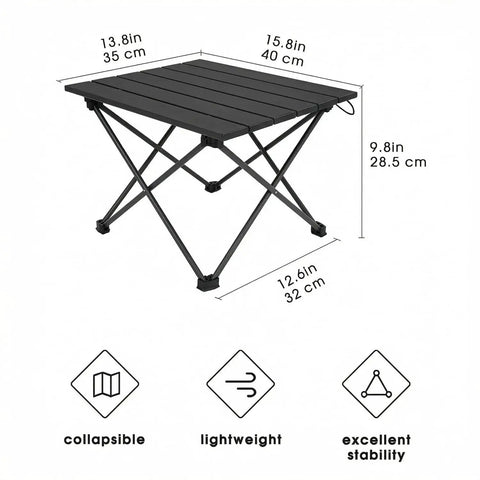 Diagram of Ultralight Folding Camping Table With Carry Bag A Must Have For Outdoor Cooking And Picnics Portable Compact Setup For Camp Boat Or Travel Sturdy Aluminum That Holds Up To 66 Lbs In Any Terrain with dimensions and features highlighted.