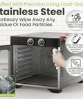 Real Deal Professional Grade Food Dehydrator Featuring Eight Heavy Duty Stainless Steel Trays And No Sweat Digital Controls For Smooth Jerky Fruit Meat Drying Daily with stainless steel exterior and digital controls.
