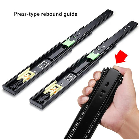 Dope Heavy Duty Push To Open Drawer Slides With 3 Fold Full Extension Steel Runners and telescopic ball bearing rails in hand