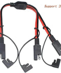 14 AWG SAE DC Power Automotive Connector Cable Y Splitter 1 To 2 SAE Extension Cable For Solar Battery Connection And Transfer 12 Inch 30 Cm With Protective Cover Versatile All Purpose Use, black and red Y cable with dust covers