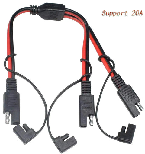 14 AWG SAE DC Power Automotive Connector Cable Y Splitter 1 To 2 SAE Extension Cable For Solar Battery Connection And Transfer 12 Inch 30 Cm With Protective Cover Versatile All Purpose Use, black and red Y cable with dust covers
