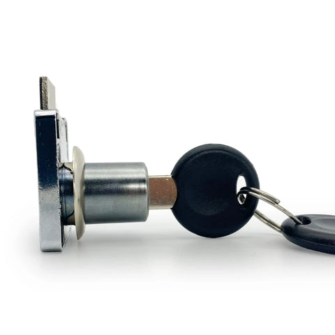 Solid Zinc Alloy Cabinet Lock With Keys For Drawer And Desk Security, rust resistant silver tumbler hardware side view.