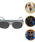 Boss Grade Welding Protective Glasses With Flexible Splash Visor And Full Spectrum Dust Control Black Gray Optical Lens Rugged Safety Goggles For Tradesmen, front view.