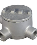 Rock Solid Cast Iron Conduit Outlet Body Three Quarter Inch Threaded Replacement For GRT75 Electrical Junction Fitting side view with three openings.