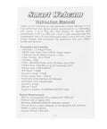 Smart Webcam instruction manual detailing features and system requirements on white background.
