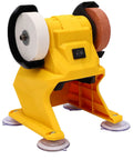 LiebeWH Cordless Bench Grinder Featuring 4 Suction Cups Mini Sander And Polishing Machine With DCB206 Battery Compatibility For Robust Metal Grinding Sanding Sharpening Tasks 5500RPM Speed Compact Design with grinding wheels and suction feet.