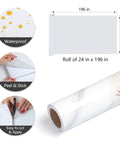 White Marble Peel And Stick Contact Paper 24 Inch Wide By 200 Inch Long Waterproof Vinyl Wrap showing roll dimensions and features
