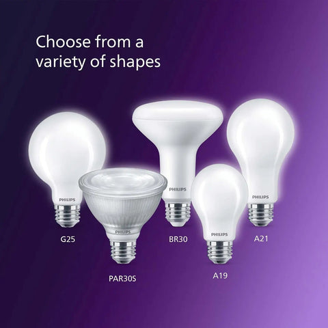 LED BR30 Dimmable Light Bulbs in a pack with G25, PAR30S, and A21 bulbs, 4 pack, 2200K Ultra Definition Cozy Warm White 650 Lumens, CRI95.
