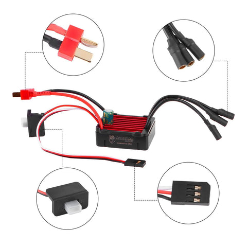 Beefed Up 2435 4800KV Brushless Motor And 25A Waterproof ESC Combo For 1 16 And 1 18 RC Trucks Upgrade with connectors visible