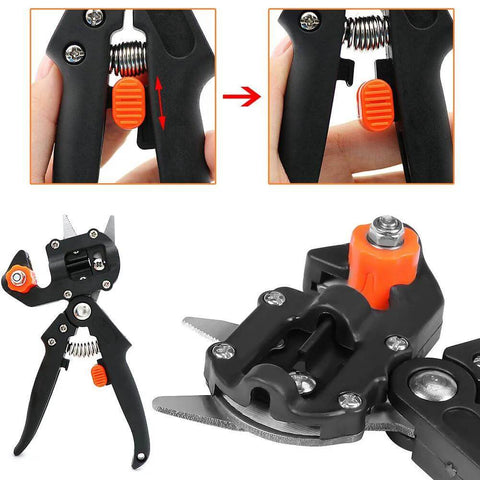 Garden grafting tool kit with 2-in-1 pruning tool, orange knob, black handles and metal blades; two tools shown.