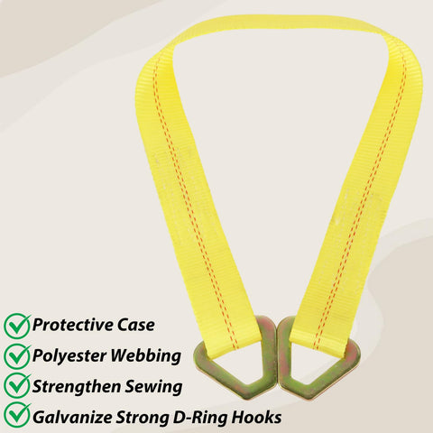 4 Pack Heavy Duty Car Trailer Tie Down Straps Set with 2 Inch by 36 Inch Axle Strap featuring strong D-ring hooks