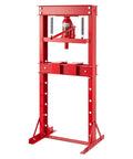 Tough As Nails 20 Ton Hydraulic Press H Frame Shop Workhorse With Adjustable Base And Heavy Plates For Metal Bending, side view.