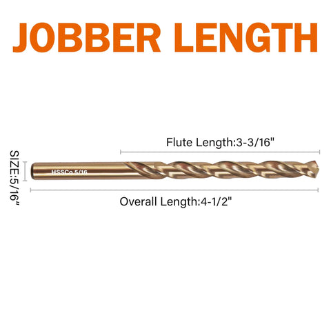 Five Sixteenth Inch Cobalt Drill Bit Set Thirteen Piece M35 High Speed Steel With 135 Degree Tip Heavy Duty Jobber Length Twist Drill Bits