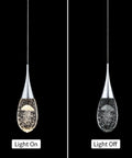 Mini Crystal Pendant Light With Dimmable LED And Three Color Temperatures From 3000K To 6000K Modern Chrome Finish Bubble Crystal Teardrop Accent Ideal For Kitchen Island Or Bathroom Sleek Modern Mood Lighting, light on and off comparison