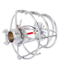 Tough As Nails Automatic Fire Sprinkler Head Machined From Solid Brass Secured By Reinforced Steel Guard Cage with red glass element.
