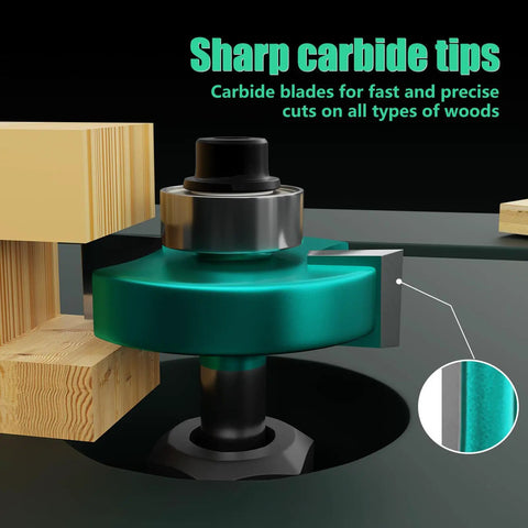 Close-up of 20 Piece One Quarter Inch Router Bits Set For Woodworking Go To Pro Grade Carbide Milling Cutter Pack with sharp carbide tips
