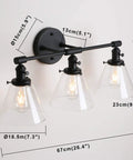 Three Light Dope Vintage Industrial Wall Sconce With Funnel Flared Clear Glass Shade In Black Finish E26 Base Bulb Not Included