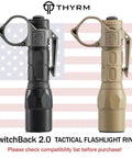 Switchback Large 2.0 Flashlight Ring With Pocket Clip for 1-Inch Tactical Lights, Black and Tan, Finger Retention Loop, Made In USA