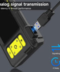 1080P HD Endoscope With Light 4.3 Inch IPS Display close-up showing USB cable connection and yellow control buttons