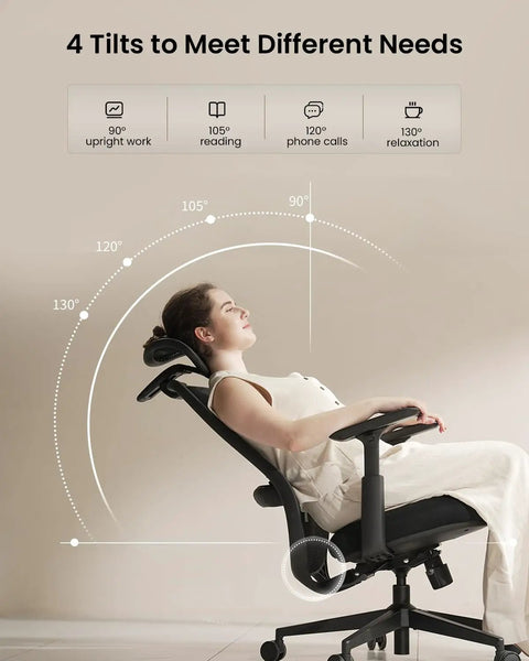 Person reclining on EC200 Ergonomic Office Chair With High Back Mesh Lumbar Support 3D Adjustable Headrest Sliding Seat