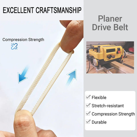 Image of Badass Nine Rib Replacement Drive Belt For DeWalt DW735 And DW735X Woodworking Planers held by a hand, showcasing flexibility and durability.