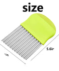 Crinkle cutter knife with stainless steel ribbed blade and bright green handle for vegetables, 5.6-inch.
