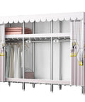 Hella Spacious Portable Wardrobe Closet With Slick Protective Fabric Cover And Sturdy Dual Hanging Rods Plus Generous Storage Shelves For Bulk Clothing and Smart Room Organization, showing clothes and storage.