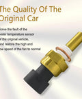 Side view of engine coolant temperature sensor with brass-colored body and black connector
