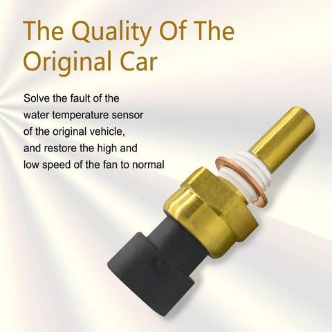 Side view of engine coolant temperature sensor with brass-colored body and black connector