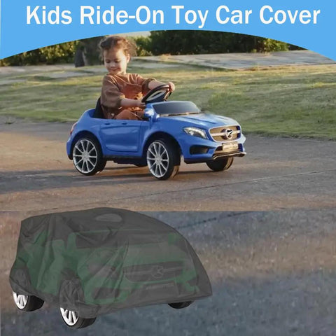 Waterproof Kids Ride On Car Cover That Shields Large Ride On Trucks And Toy Cars From Rain Sun Dust And Leaves With Windproof Straps And Elastic Hem Keeps Toys Dry Clean And Ready To Play Longer, covering a ride-on toy car.