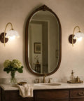 Vintage Wireless Wall Sconces Set of Two Dimmable Rechargeable Wall Sconce over elegant bathroom sink with mirror.