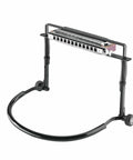 Hands Free Harmonica Holder With Adjustable Neck Frame For Musicians Industry Standard Go To Sturdy Harp Stand Fits Most Harps Pro Grade German Made Black, showing front view with harmonica attached.