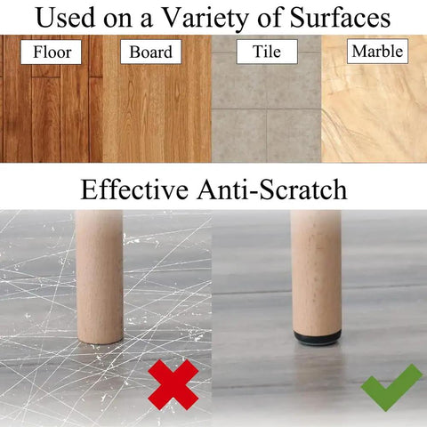 Comparison of scratched and smooth floors with furniture glides for 24 Pack 19mm Round Screw-In Furniture Glides With Nail Covers.