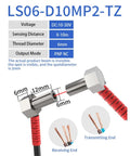 Elbow Through Beam Laser Photoelectric Sensor 10 To 30 VDC NPN PNP Mini Workhorse Optical Switch with adjustable sensing distance.