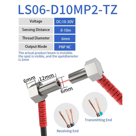 Elbow Through Beam Laser Photoelectric Sensor 10 To 30 VDC NPN PNP Mini Workhorse Optical Switch with adjustable sensing distance.