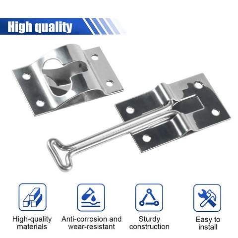 2 Pack RV Door Latch 4 Inch T Style Exterior Door Hold Hook And Keeper Stainless Steel Entry Door Holder for Trailer Camper