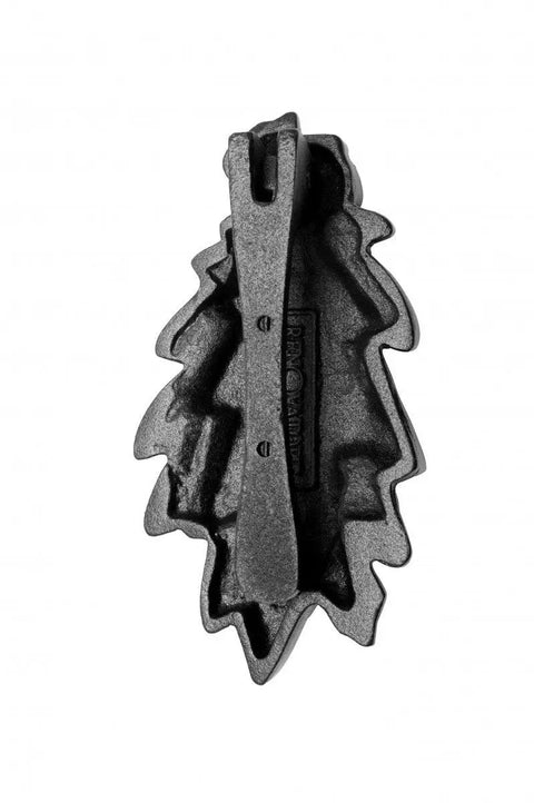 Back view of Oak Leaf Cast Iron Door Knocker Built Tough In Rustic 6 Inch Front Door Hardware with rust-resistant finish.