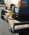 4 Pack 2 Inch By 14 Foot Wheel Straps For Car Trailer With Flat Hooks securing car on trailer