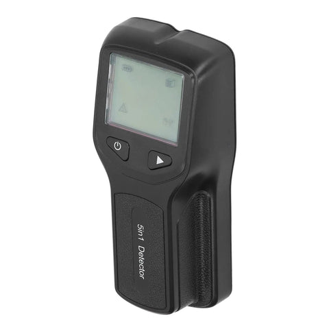 Thonlai 5 in 1 Stud Finder Multifunctional Wall Scanner for Wood and Metal Detection with LCD Display, black device side view.