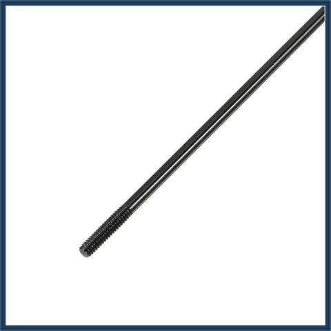 Close-up of a black steel spoke showing the threaded end from 40Pcs 14G Bicycle Steel Spokes 292mm Length With Nipples Wheel Spoke Kit