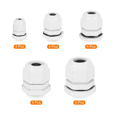5 sizes of 20 Pcs Cable Gland Kit PG7 PG9 PG11 PG13.5 PG16 Waterproof Adjustable Conduit Connectors Grey Plastic Fittings