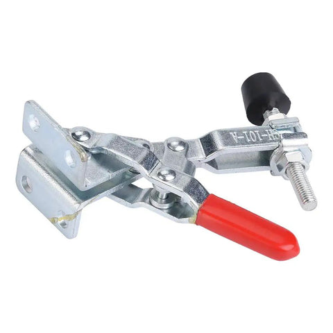 Two Pack Vertical Toggle Clamp Set With 50kg Holding Capacity, M5 Screw, 82mm Tall, Galvanized Iron Arrow Storage Case, Perfect For Woodworking, Welding, Drill Table Fixtures; red handle