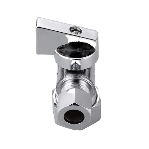 Chrome-plated brass angle stop valve with compression fitting and quarter-turn shut-off