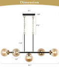 Dimensions of 5 Light Modern Sputnik Island Pendant Light Fixture With Amber Glass Globe Shades For Flat Or Sloped Ceilings