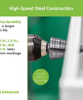 Close-up of 1-3/8 Inch Pro-Grade Step Bit Metal Cutter with patented split-step design for fast, clean holes in various materials.